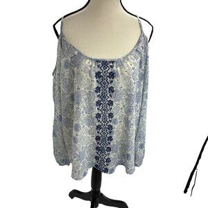 Rewind Womens XL Blue Paisley Boho Blouse Cold Shoulder Summer Spring